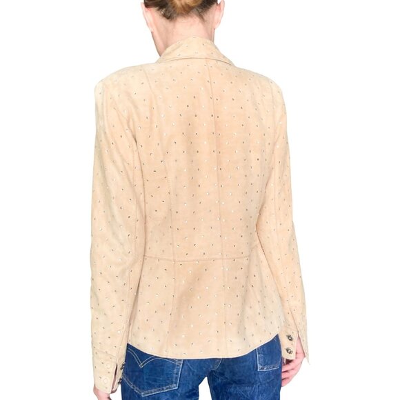 Vintage Dolce & Gabbana Swarovski-Studded Suede Jacket in Tan - Picture 4 of 16